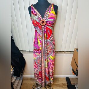 Muse Vibrant Multicolor Sleeveless Embellished Maxi Dress Size 8